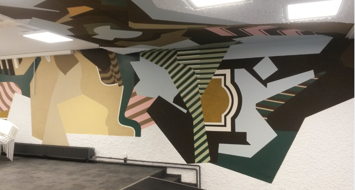 Peinture murale. Fragment "le grand puzzle". Artiste : Delapoterie, Année : 1973
